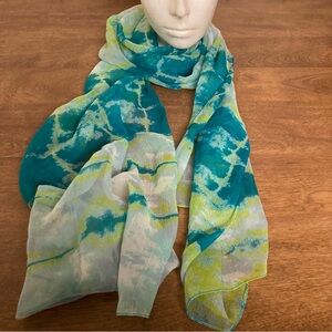 Lightweight & Sheer Teal and Lime Green Scarf